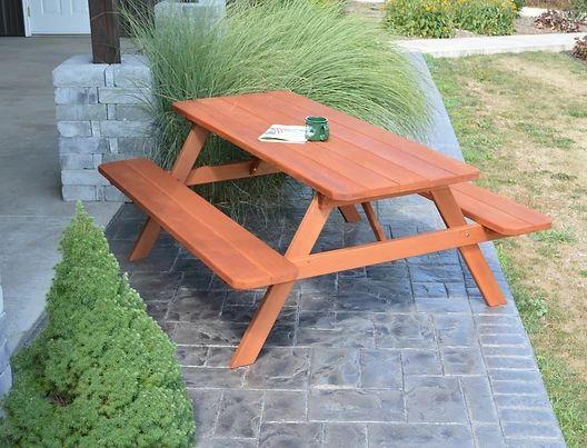 Outdoor Garden Furniture Table With Attached Benches-Specify for FREE 2 Inch Umbrella Hole Made In USA
