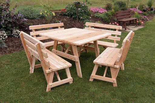 Outdoor Furniture 43 Inch Sq. Table With 4 Backed Benches