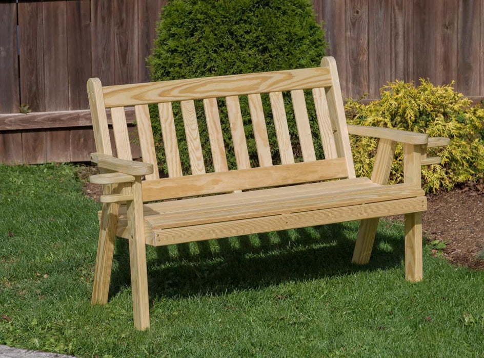Outdoor Amish Mission Pressure Treated kiln-dried pine Cupholder Bench