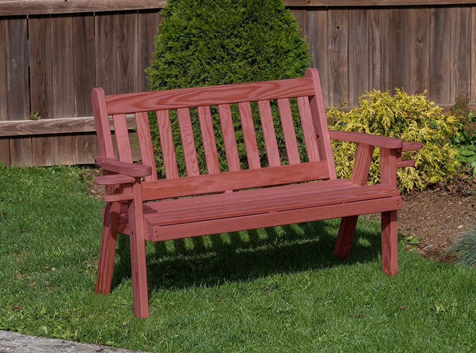 Outdoor Amish Mission Pressure Treated kiln-dried pine cupholder Bench
