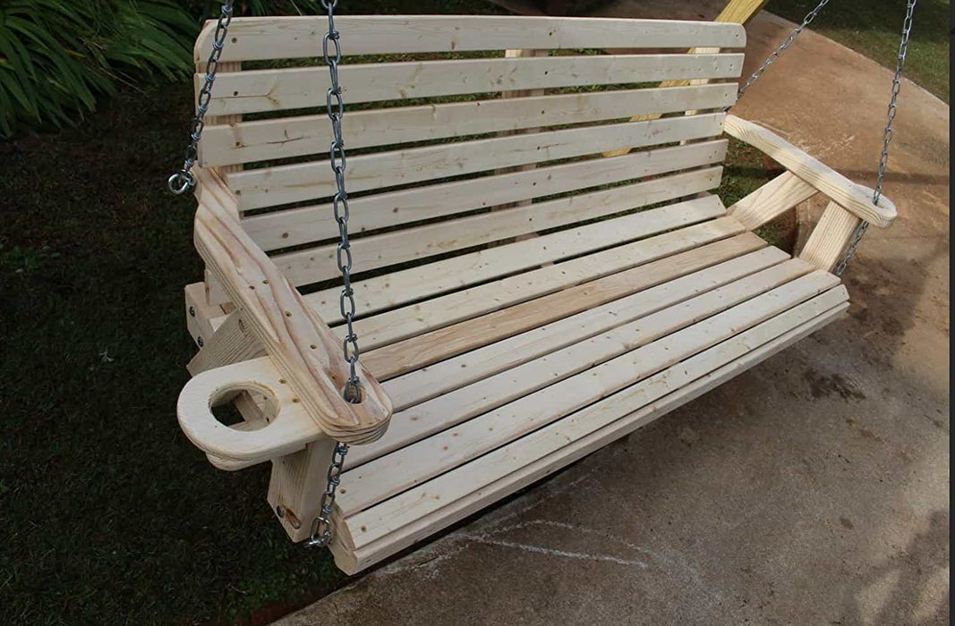 4 ft Amish handcrafted Outdoor Pine Garden Furniture Cup Holders Swing